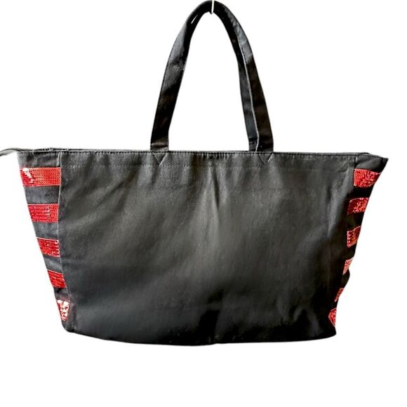 VICTORIA'S SECRET XL 2018 Black & Red Sequin Bling Glitter Weekend Tote Bag   ** - Picture 2 of 9